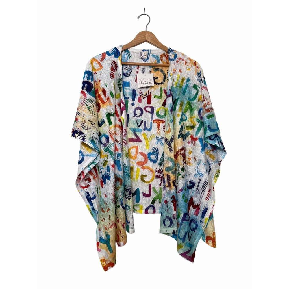 Et Lois Open Wrap Shawl ABC Alphabet Print Preschool Elem Teacher Artsy NWT